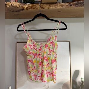 NWT No Boundaries Pink Yellow Floral Smocked Cami Adjustable Straps